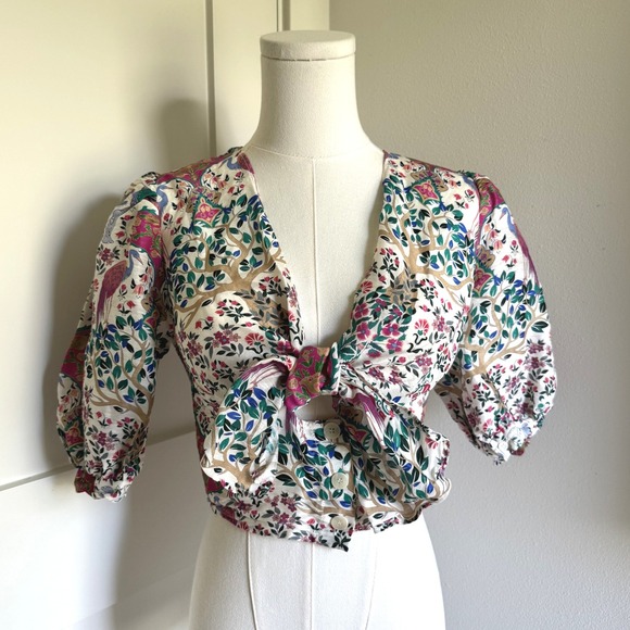 Sandro Paris‎ Floral Print Tie Front Crop Top Blouse Size 1 - Picture 1 of 6